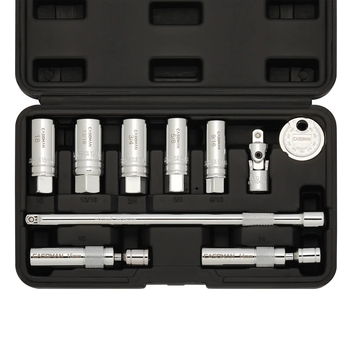 10PCS Magnetic Spark Plug Socket Set – 3/8" Drive CR-V Steel Automotive Tool Kit with Extension Bar & Universal Joint